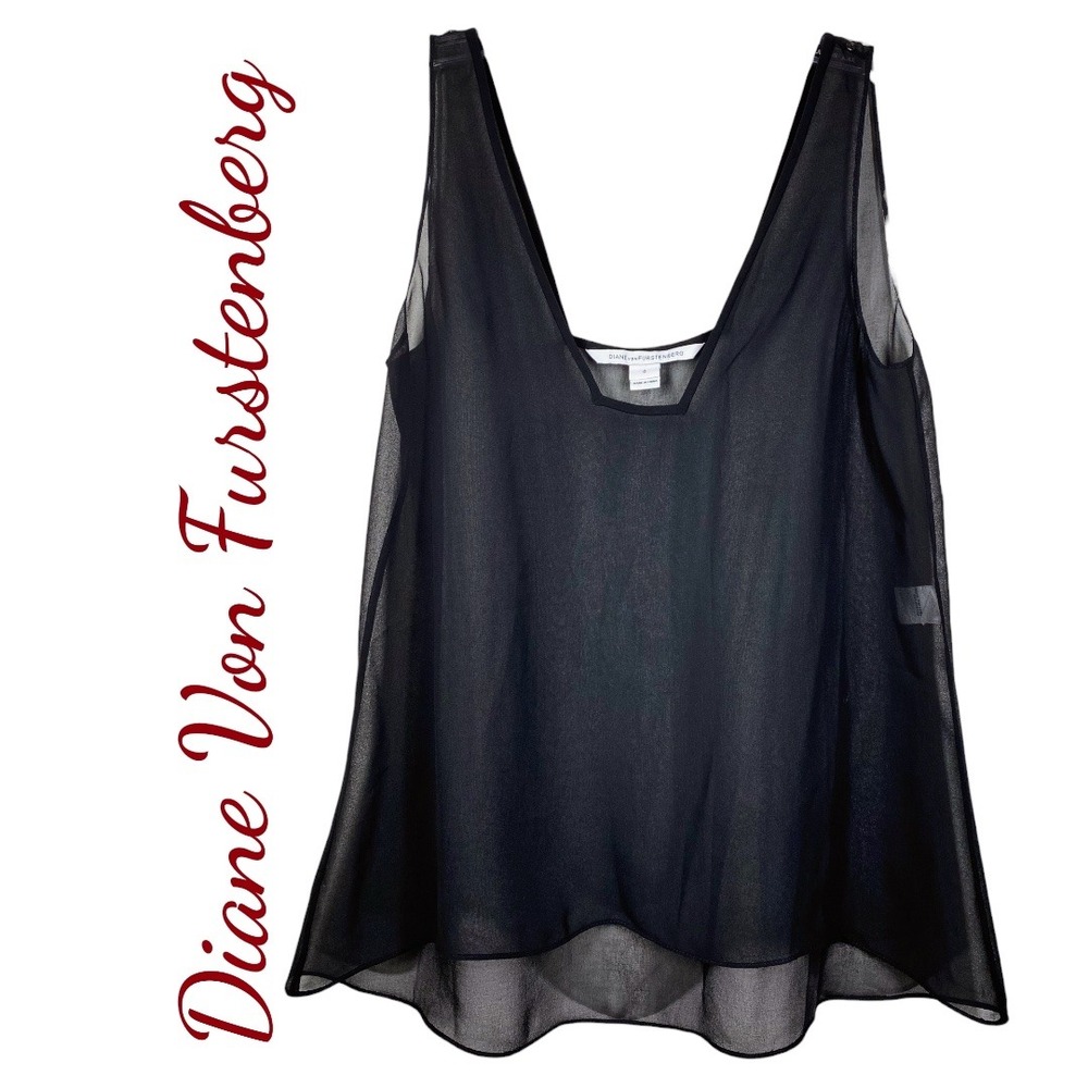 Diane Von Furstenberg Kipling Sheer Black V Neck Sleeveless Camisole Size 0